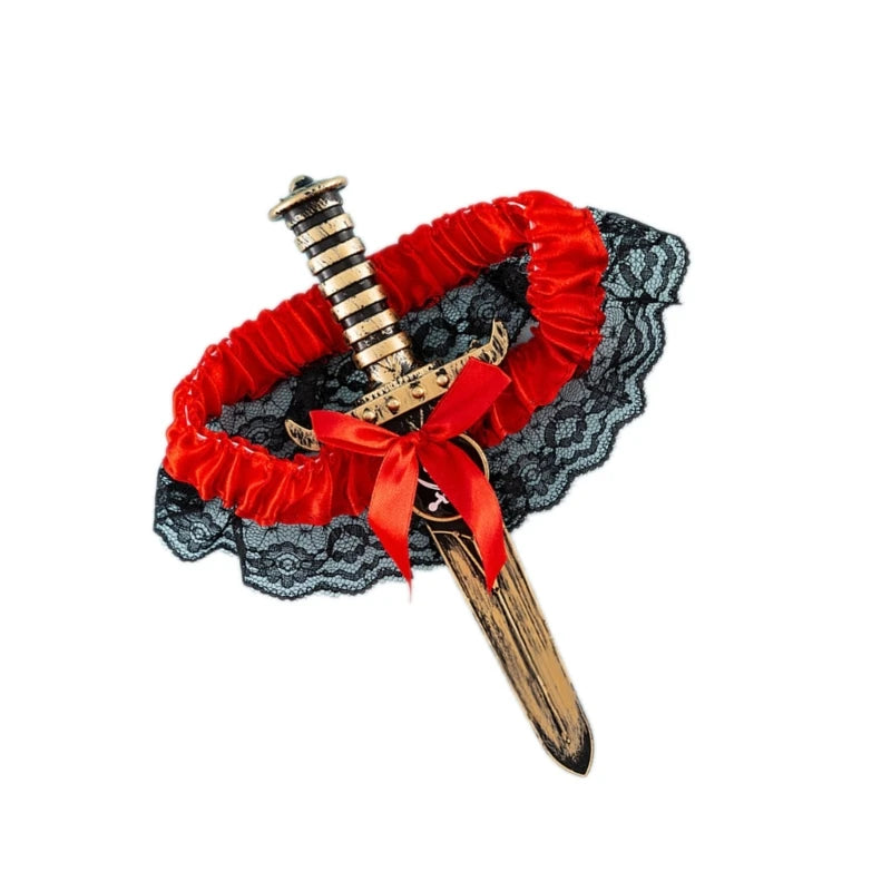 Merched Beca Bowknot Thigh Garter Belt – Red or Black Punk Rebellion Harness