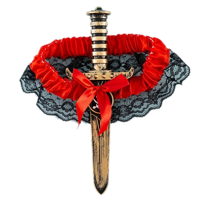 Merched Beca Bowknot Thigh Garter Belt – Red or Black Punk Rebellion Harness