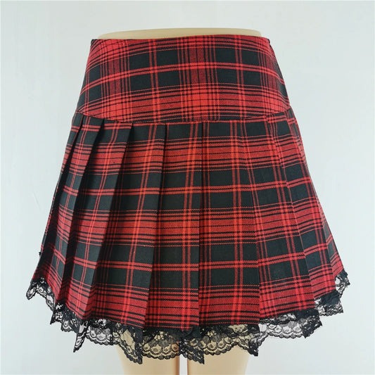 Merched Beca Contrast Lace Plaid Mini Skirt – A-Line Rebellion